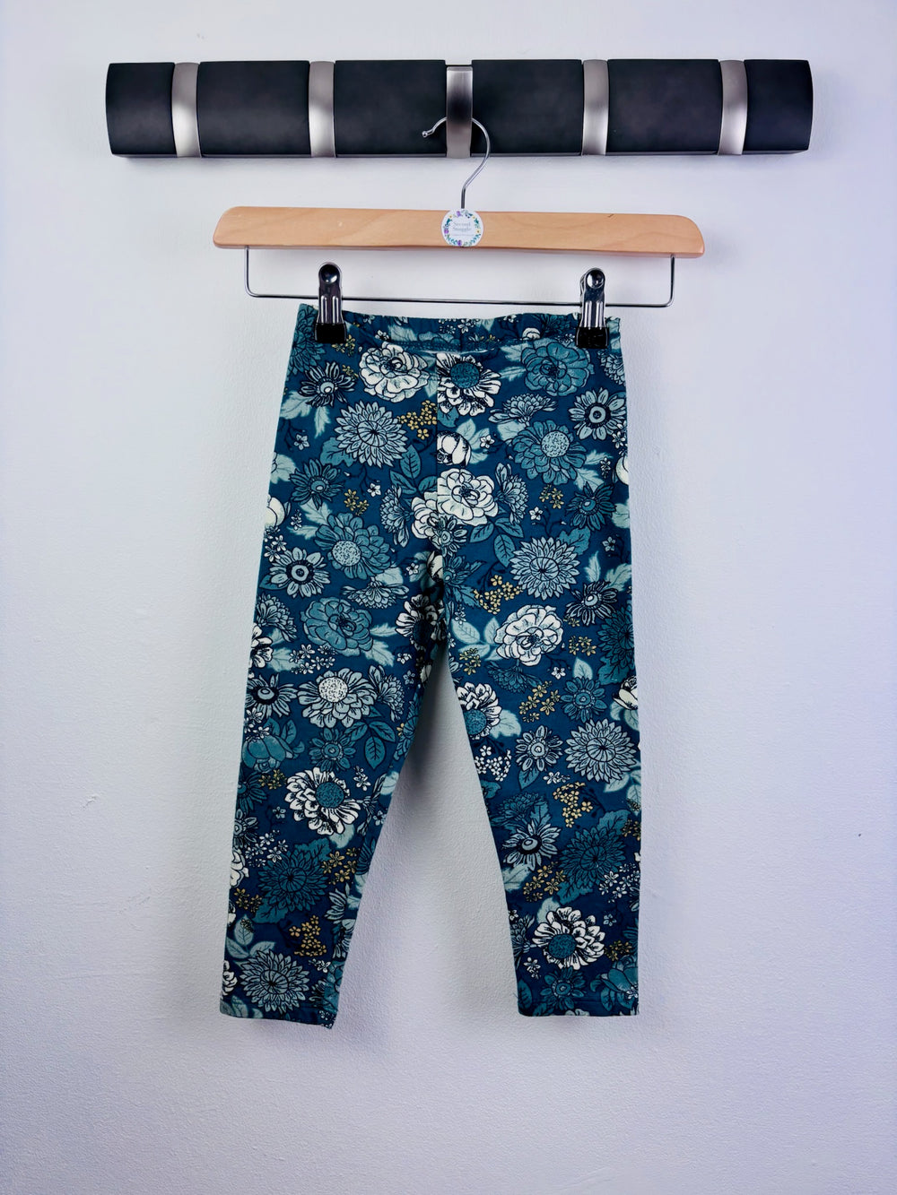 H&M Teal Floral Leggings 2-3 Years-Leggings-Second Snuggle Preloved