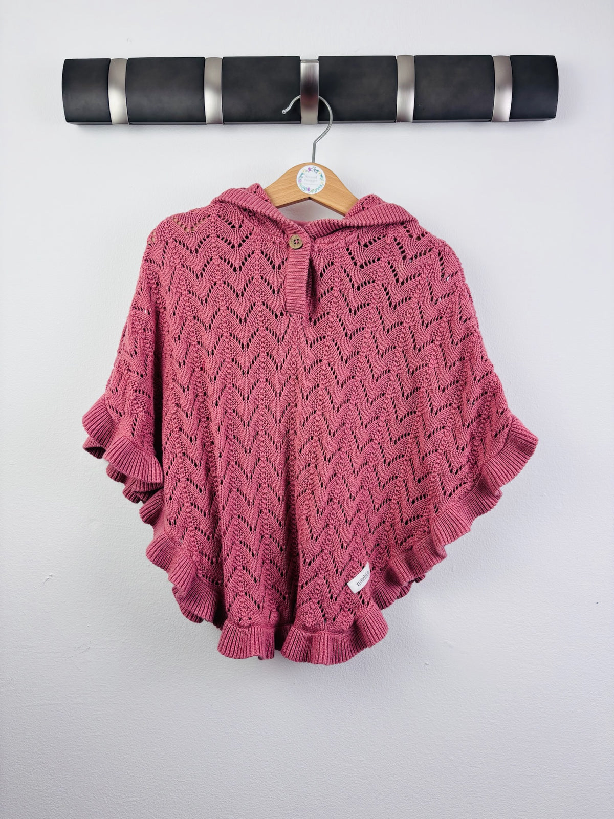 Newbie Pink Knitted Hooded Poncho 2-4 Years-Ponchos-Second Snuggle Preloved