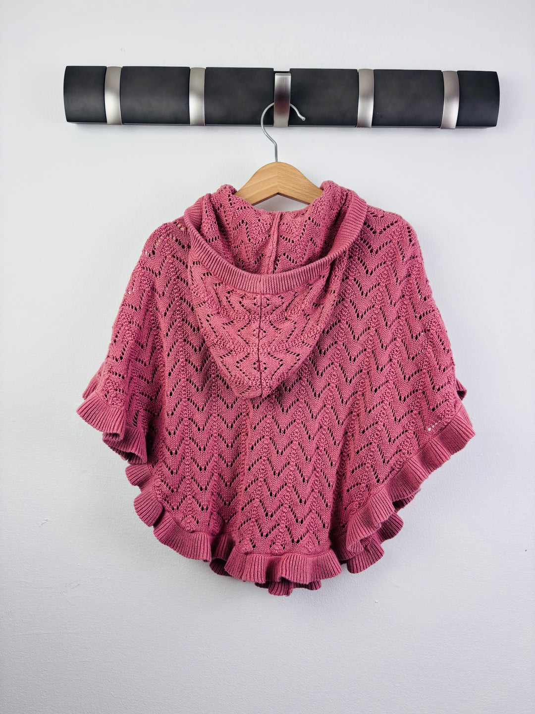 Newbie Pink Knitted Hooded Poncho 2-4 Years