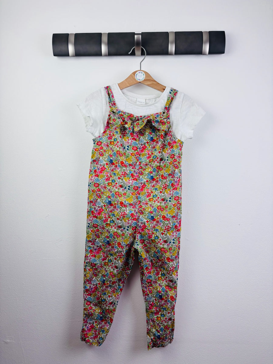 Next Floral Dungarees & T-Shirt Set 2-3 Years-Dungarees-Second Snuggle Preloved