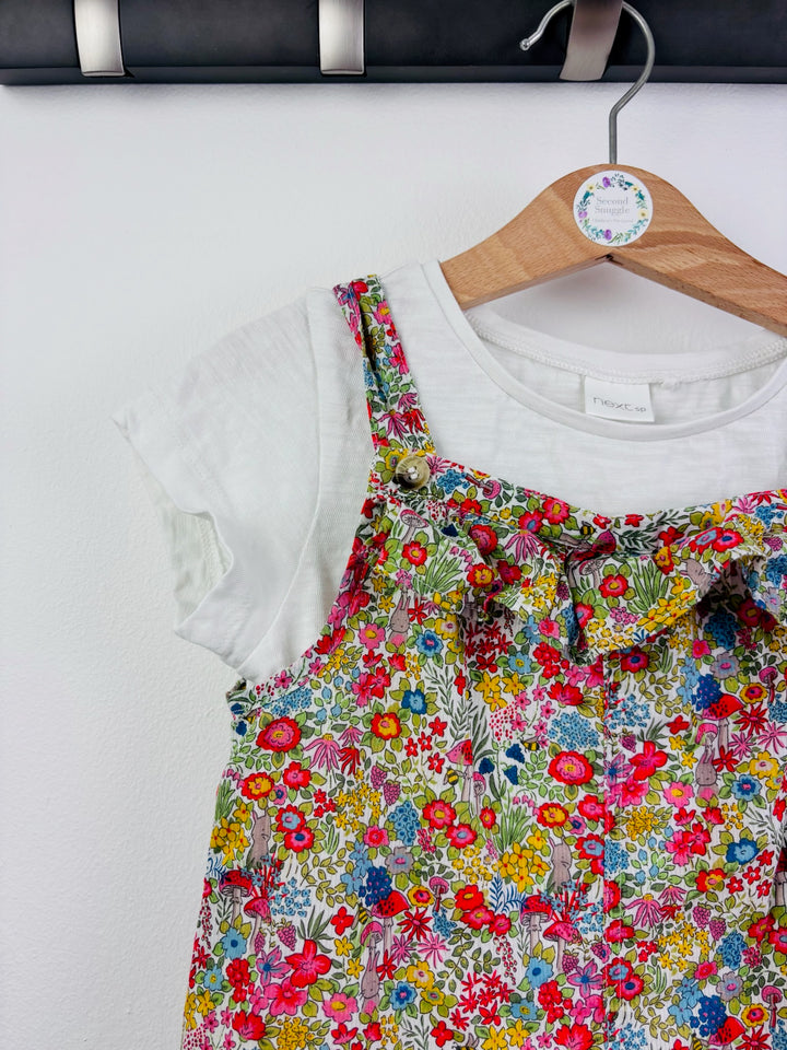 Next Floral Dungarees & T-Shirt Set 2-3 Years