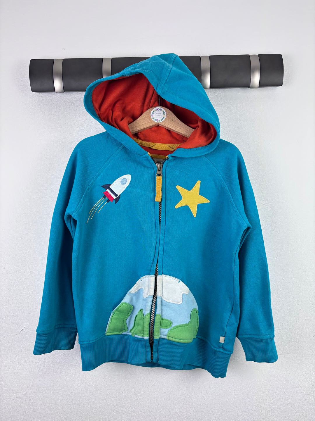 Frugi Zip Hoodie with Rocket Appliqué 4–5 Years-Hoodies-Second Snuggle Preloved