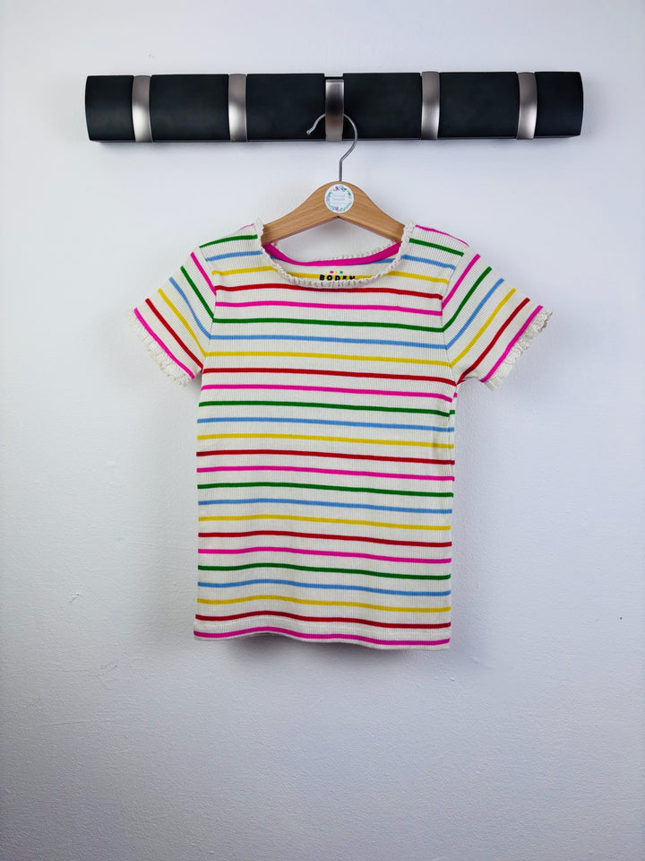Boden Multi Stripe Ribbed T-Shirt Crochet Trim 5-6 Years