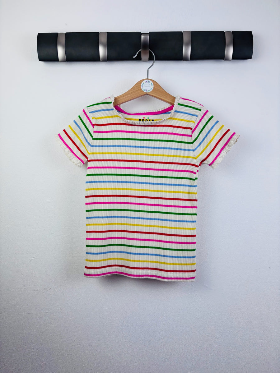 Boden Multi Stripe Ribbed T-Shirt Crochet Trim 5-6 Years-Tops-Second Snuggle Preloved