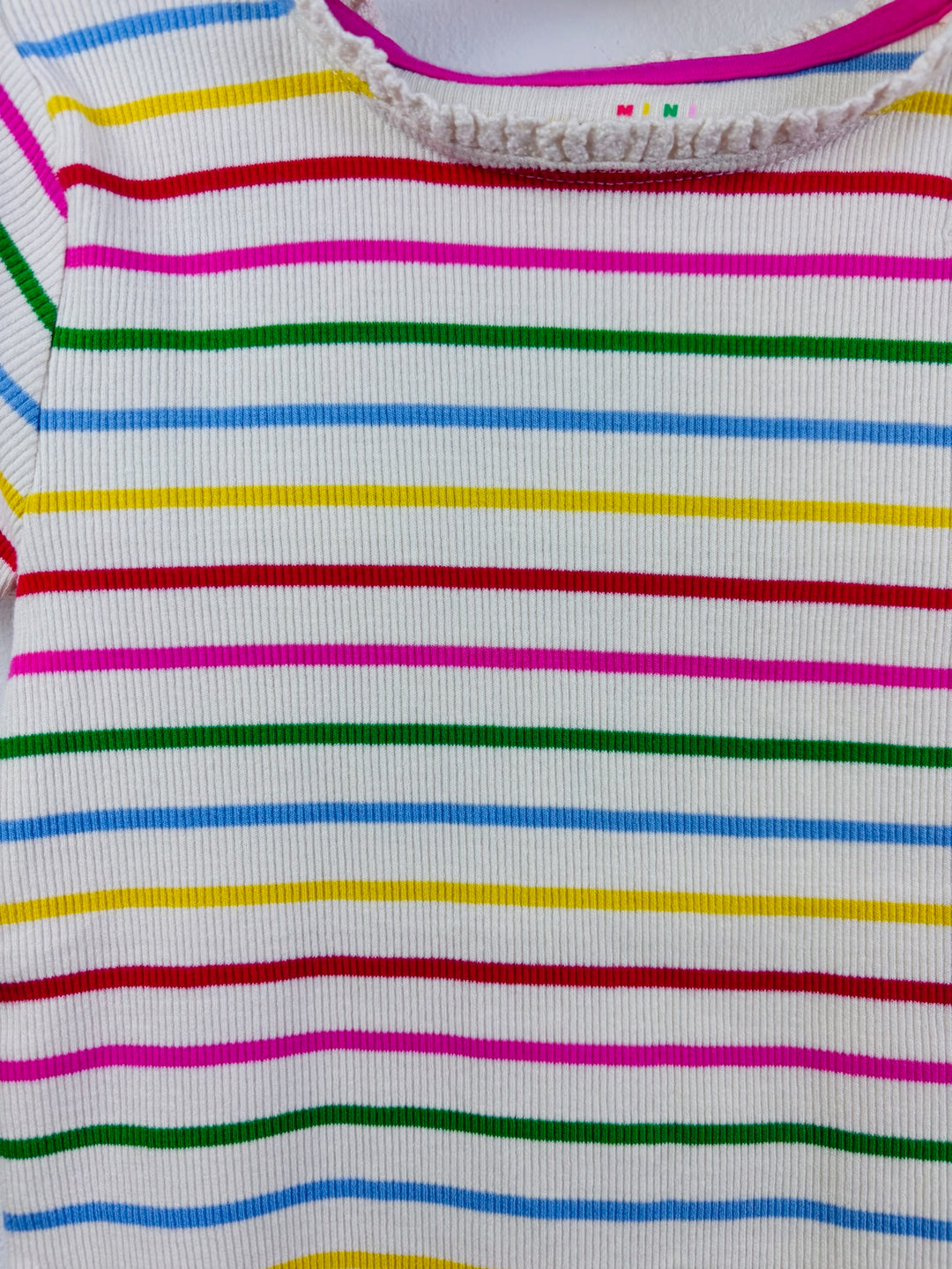 Boden Multi Stripe Ribbed T-Shirt Crochet Trim 5-6 Years