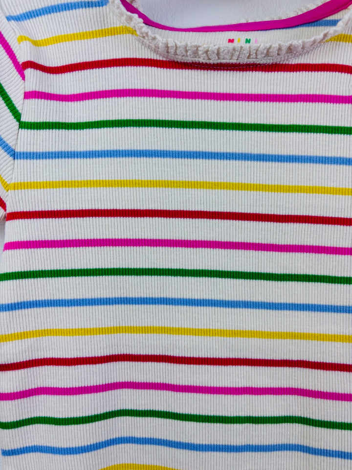 Boden Multi Stripe Ribbed T-Shirt Crochet Trim 5-6 Years