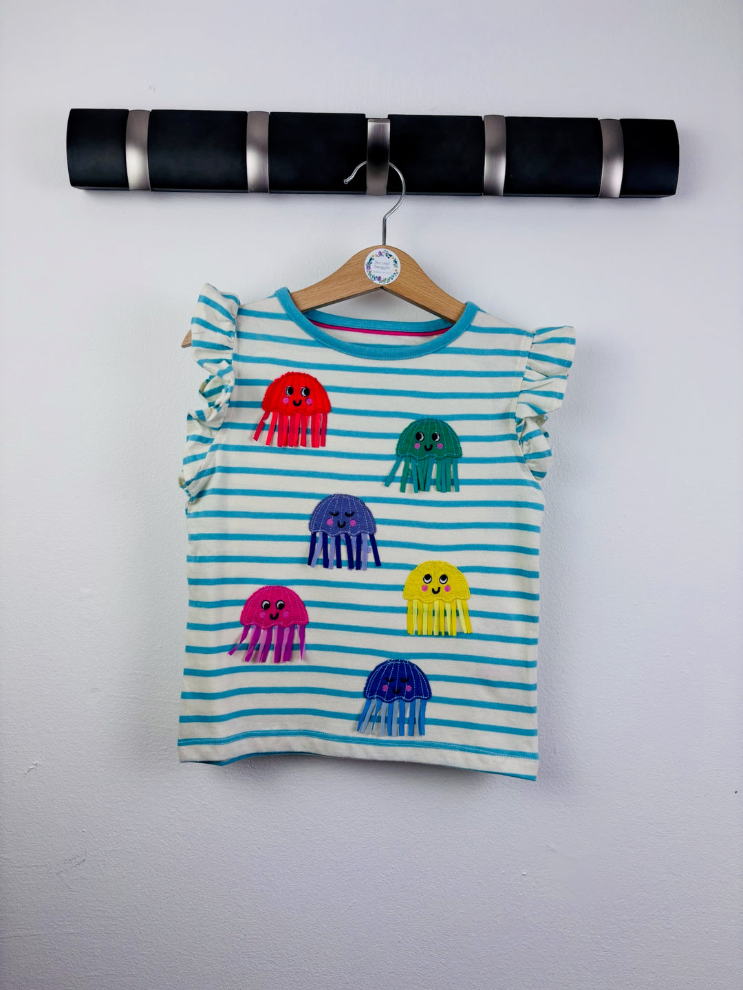 Boden Blue Stripe Jellyfish Appliqué T-Shirt