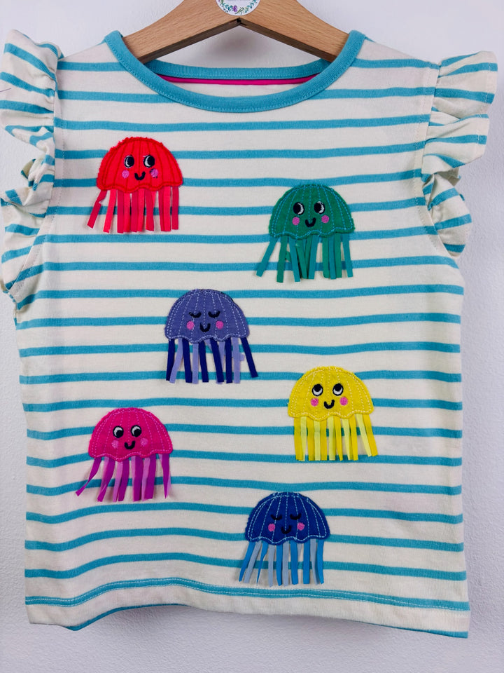 Boden Blue Stripe Jellyfish Appliqué T-Shirt