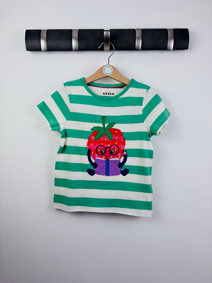 Mini Boden Green Stripe Strawberry Appliqué T-Shirt-Tops-Second Snuggle Preloved