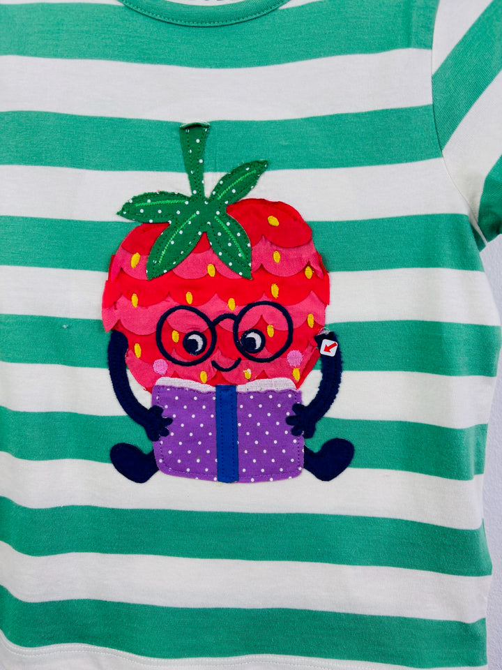 Mini Boden Green Stripe Strawberry Appliqué T-Shirt-Tops-Second Snuggle Preloved