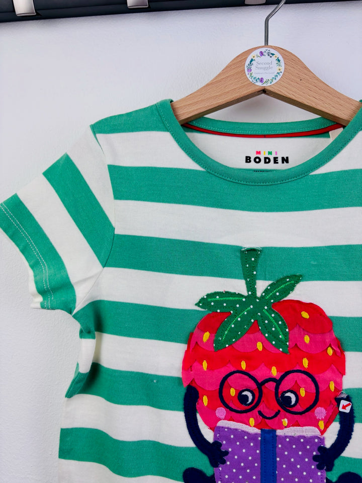 Mini Boden Green Stripe Strawberry Appliqué T-Shirt-Tops-Second Snuggle Preloved