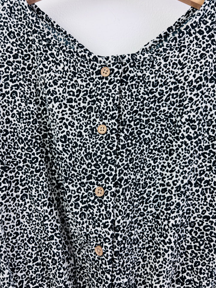 Ex Next Black Leopard Print Button Playsuit