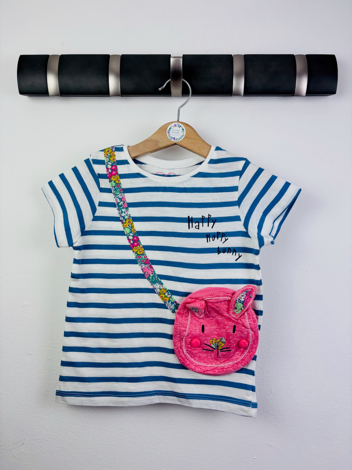 Ex Next Girls Blue Stripe Bunny Bag T-Shirt-Tops-Second Snuggle Preloved