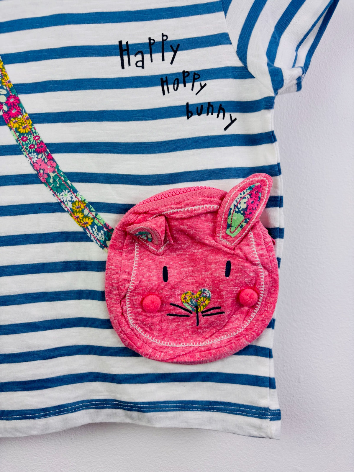 Ex Next Girls Blue Stripe Bunny Bag T-Shirt-Tops-Second Snuggle Preloved