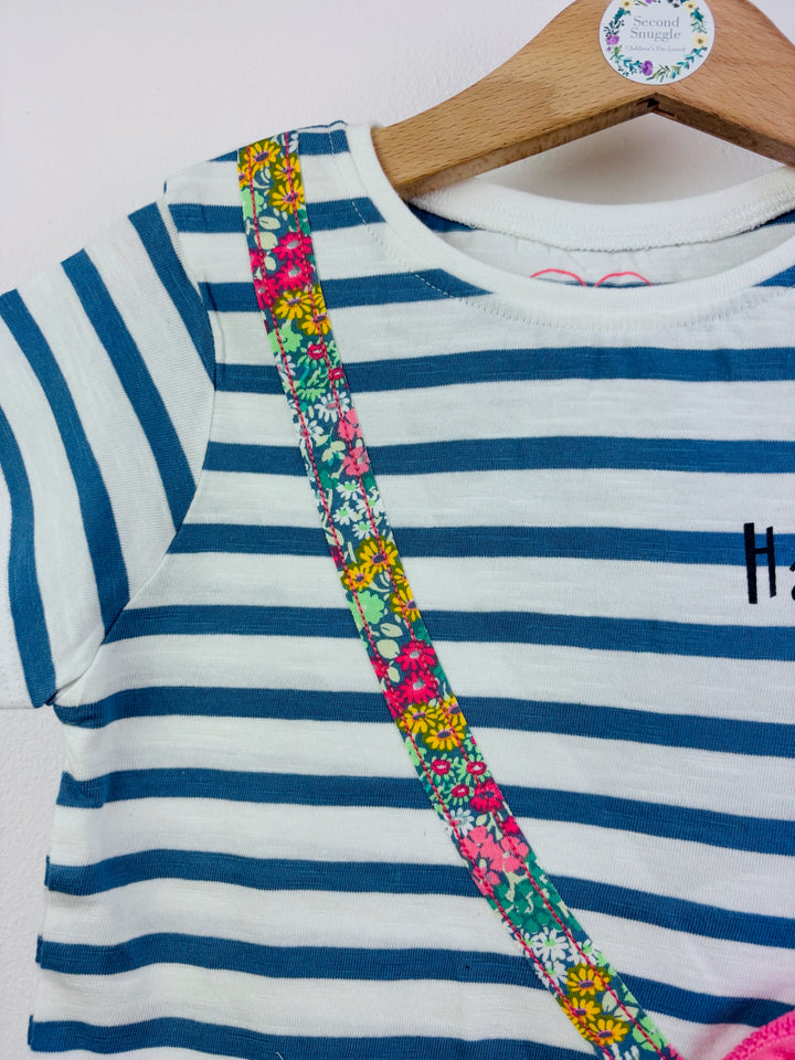Ex Next Girls Blue Stripe Bunny Bag T-Shirt