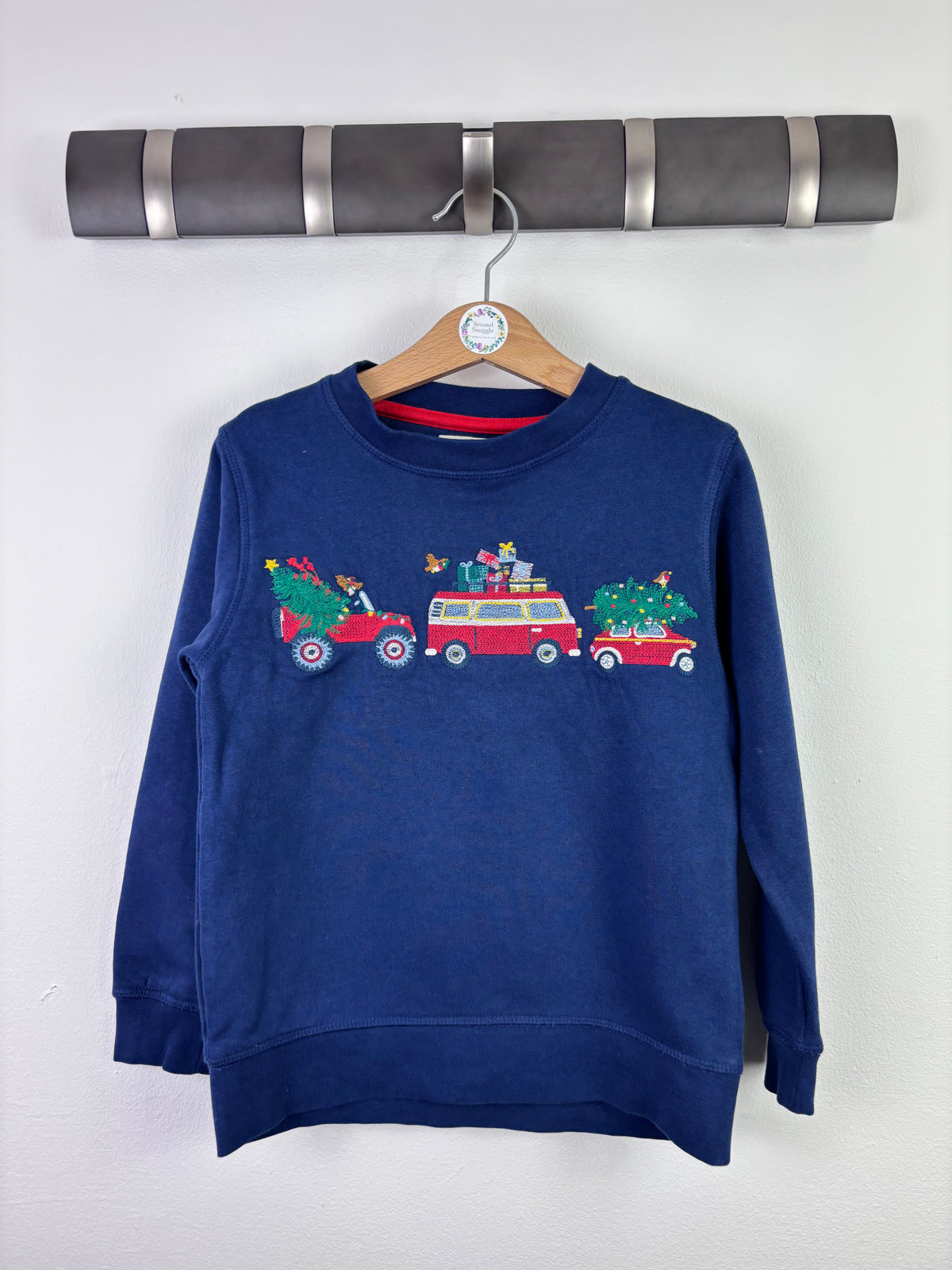 Boden Navy Christmas Sweatshirt Festive Cars Trees & Presents-Jumpers-Second Snuggle Preloved