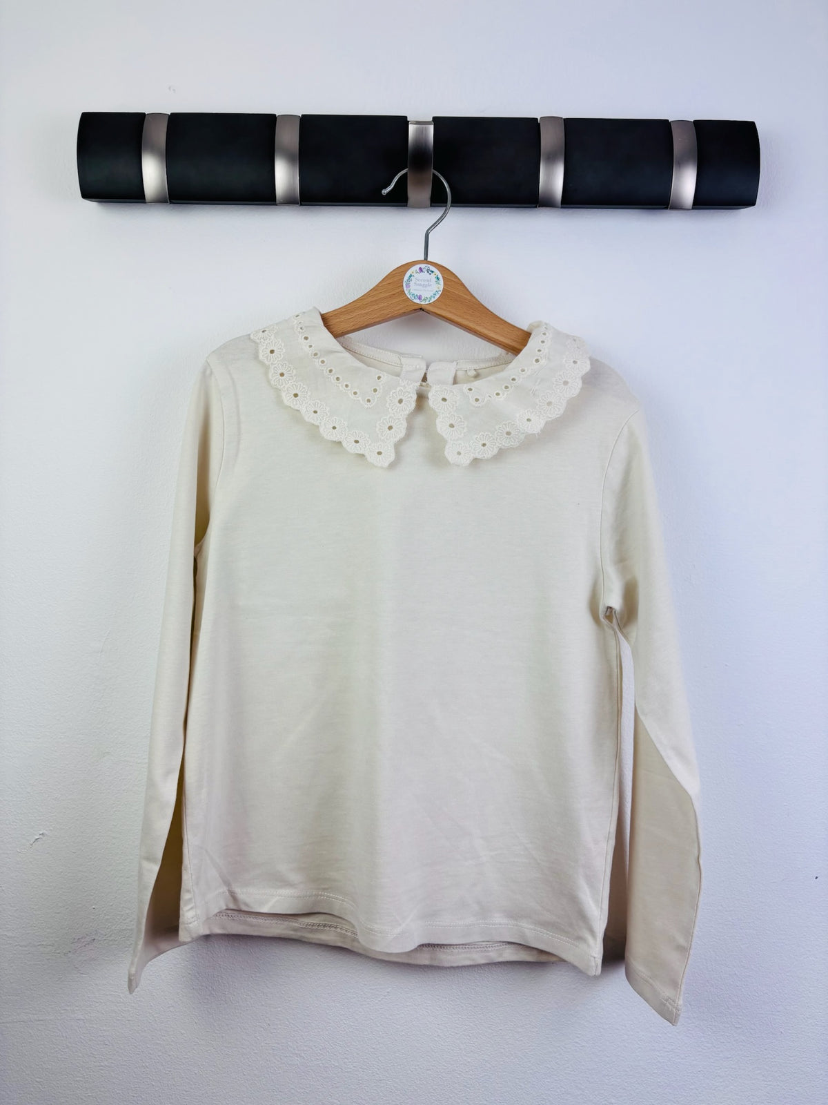 Ex Next Girls Cream Lace Collar Long Sleeve Top-Tops-Second Snuggle Preloved