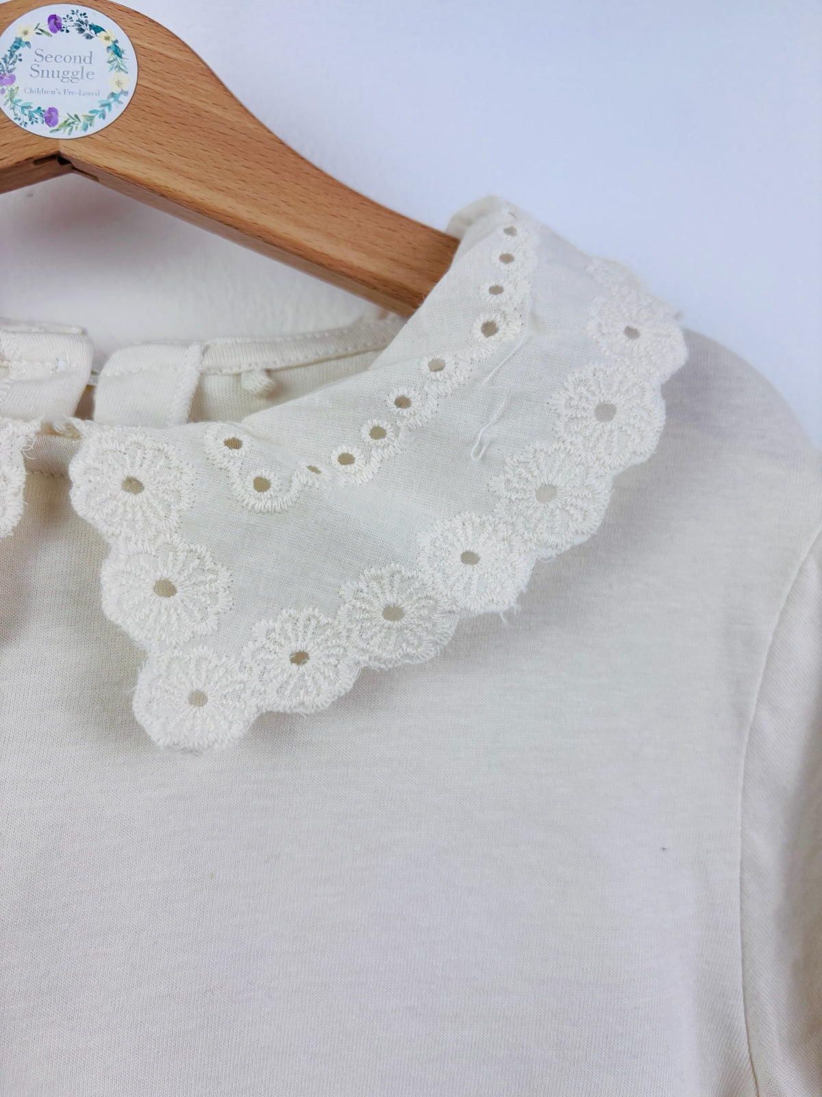 Ex Next Girls Cream Lace Collar Long Sleeve Top-Tops-Second Snuggle Preloved