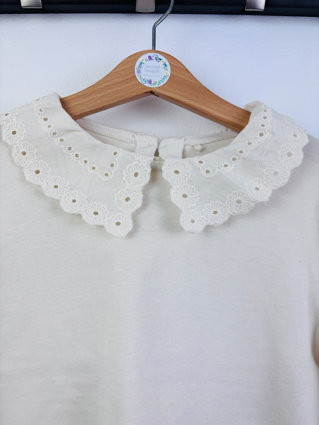 Ex Next Girls Cream Lace Collar Long Sleeve Top