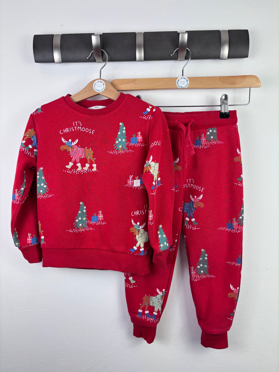 M&S Christmas Moose Tracksuit Set 3–4 Years-Sets-Second Snuggle Preloved