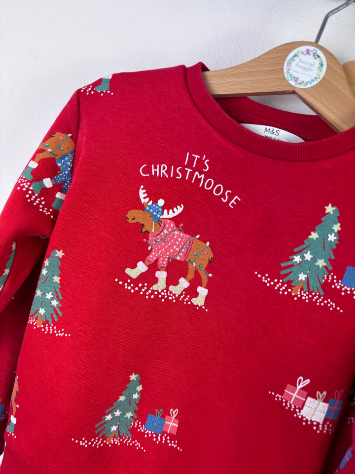 M&S Christmas Moose Tracksuit Set 3–4 Years-Sets-Second Snuggle Preloved