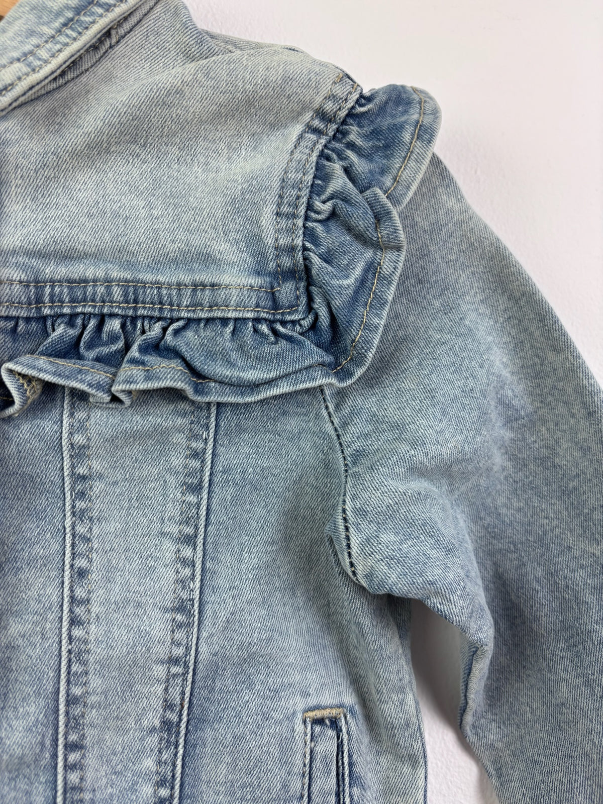 Ex Next Girls Blue Denim Frill Jacket-Jackets-Second Snuggle Preloved