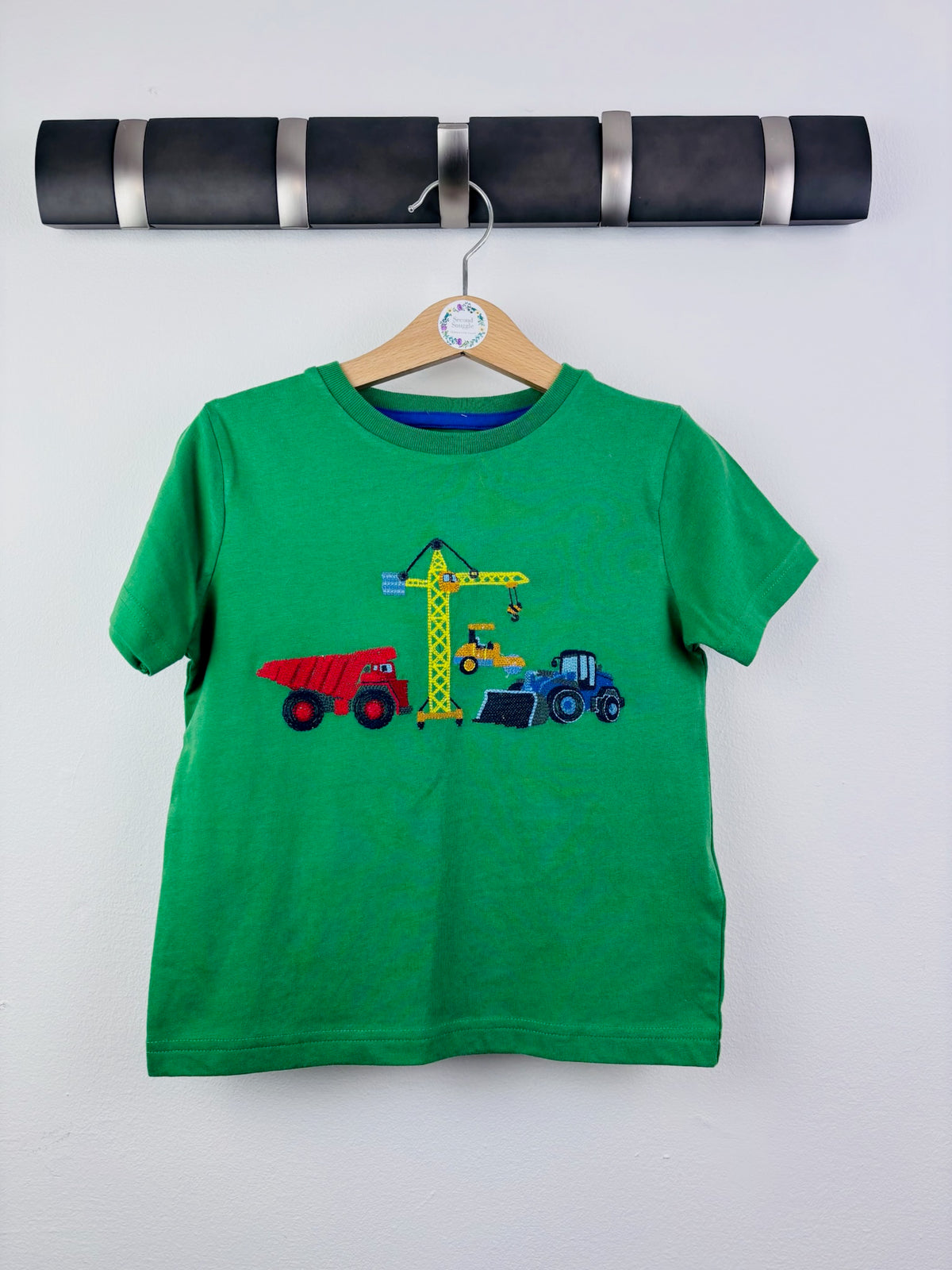 Boden Green Construction Vehicle Embroidered T-Shirt-Tops-Second Snuggle Preloved