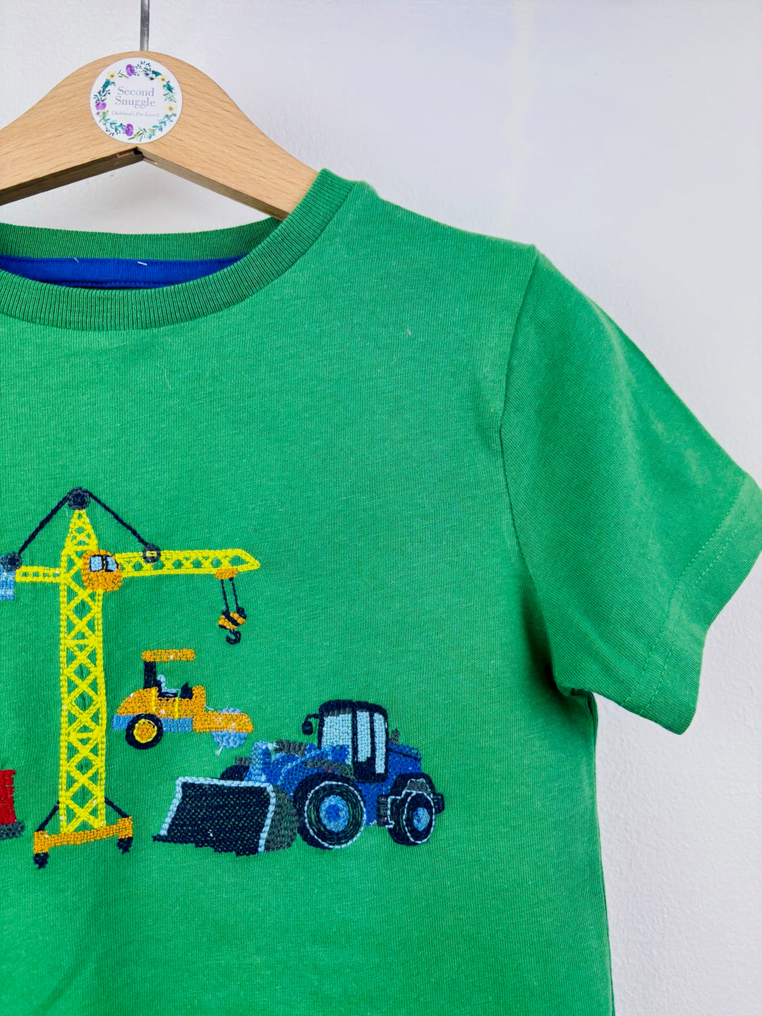 Boden Green Construction Vehicle Embroidered T-Shirt-Tops-Second Snuggle Preloved