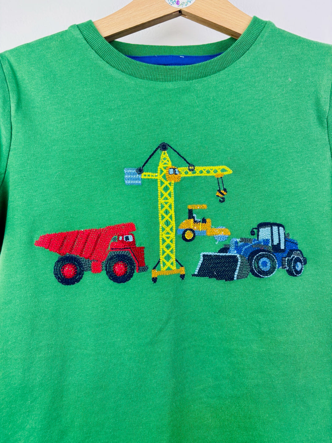 Boden Green Construction Vehicle Embroidered T-Shirt-Tops-Second Snuggle Preloved