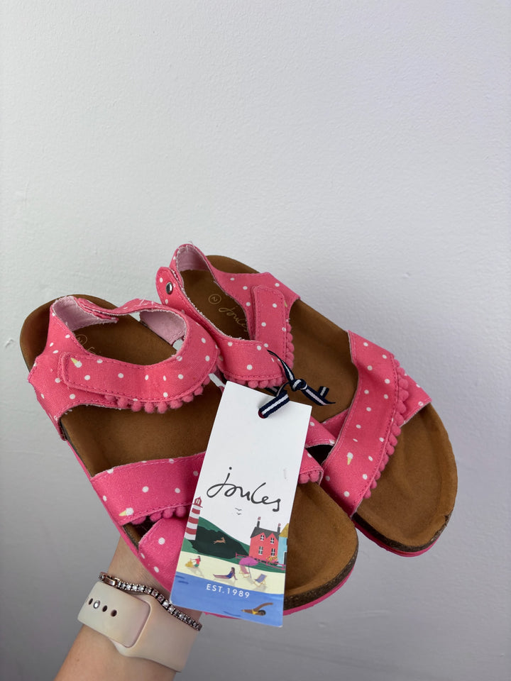 Joules Pink Spot Sandals Pom Pom Trim UK 2