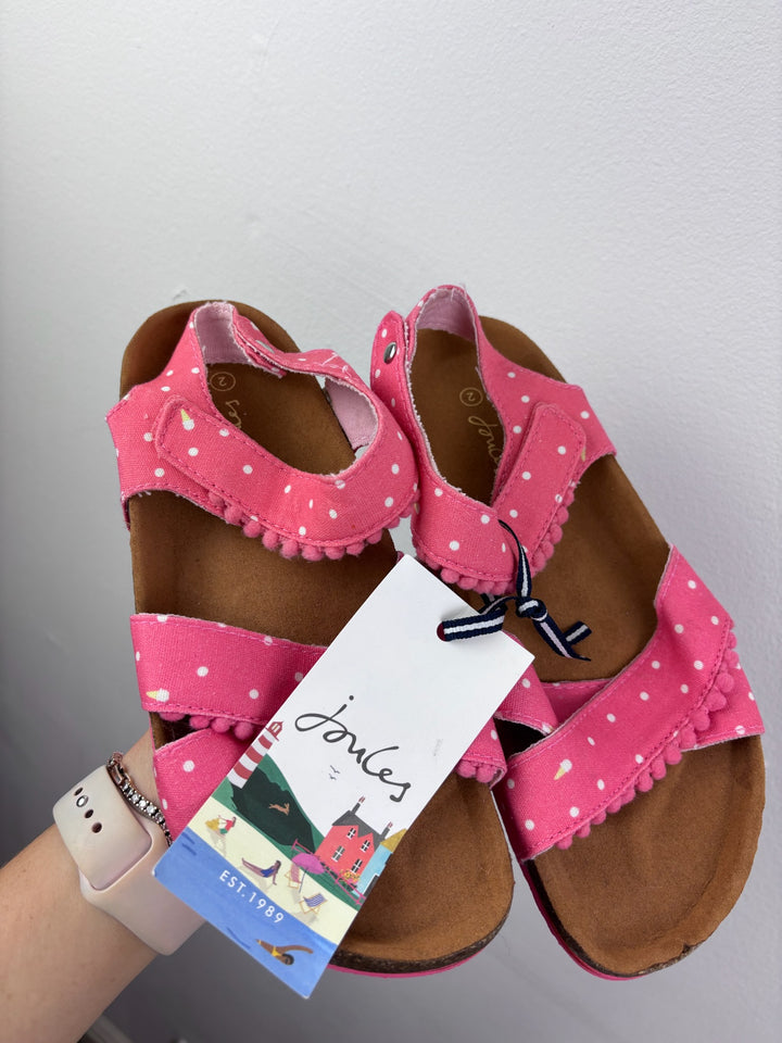 Joules Pink Spot Sandals Pom Pom Trim UK 2