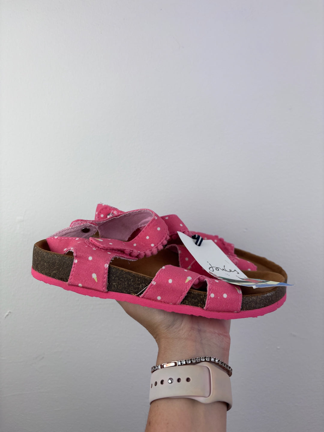 Joules Pink Spot Sandals Pom Pom Trim UK 2