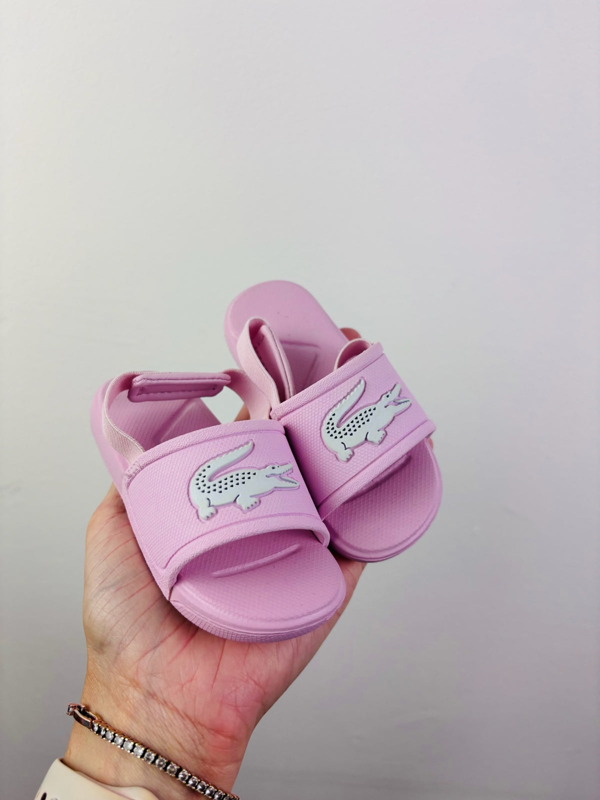 Lacoste Pink Crocodile Baby Slides 6-12 Months-Shoes-Second Snuggle Preloved