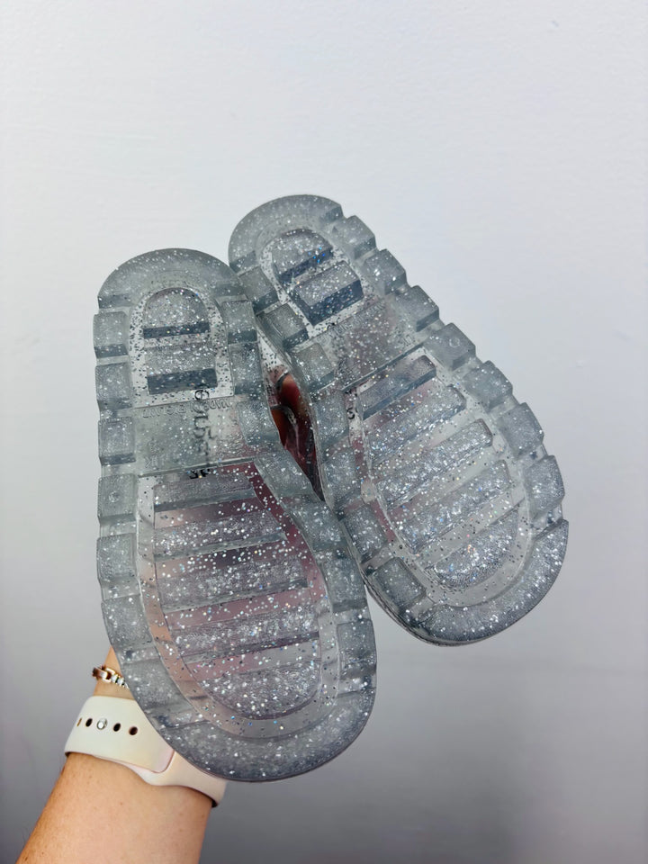 George Silver Glitter Jelly Sandals UK 8