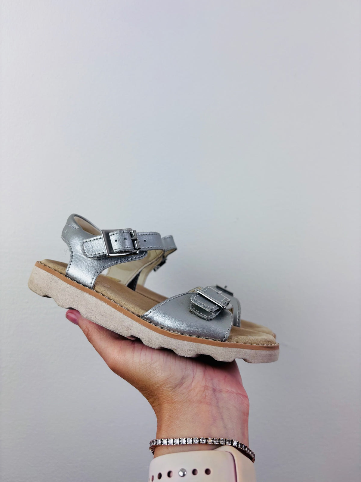 Clarks Silver Buckle Sandals UK 10.5F-Sandals-Second Snuggle Preloved