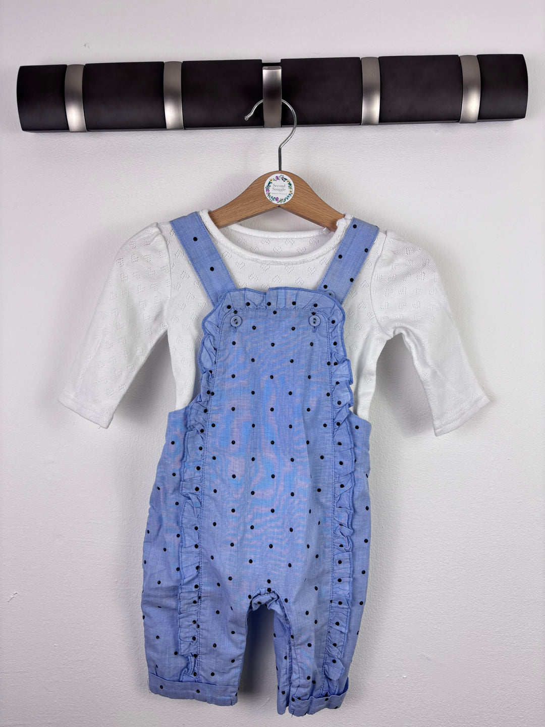 Next Blue Polka Dot Frill Dungarees 0–3 Months-Dungarees-Second Snuggle Preloved