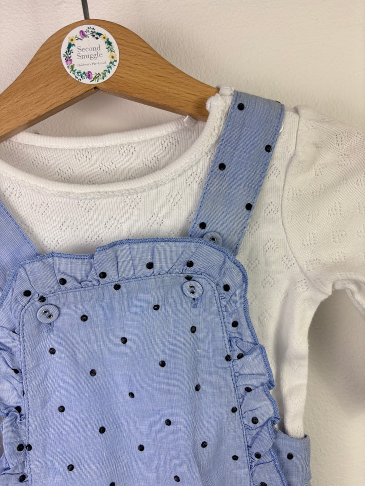 Next Blue Polka Dot Frill Dungarees 0–3 Months-Dungarees-Second Snuggle Preloved