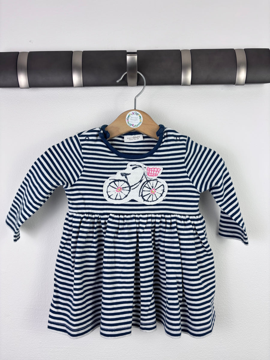 Next Navy Stripe Bicycle Dress Up to 3 Months-Dresses-Second Snuggle Preloved