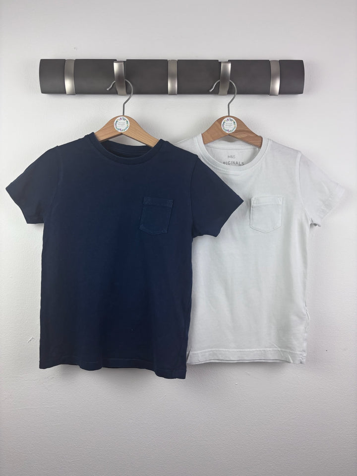 M&S Navy White 2 Pack T-Shirts 4-5 Years-Tops-Second Snuggle Preloved