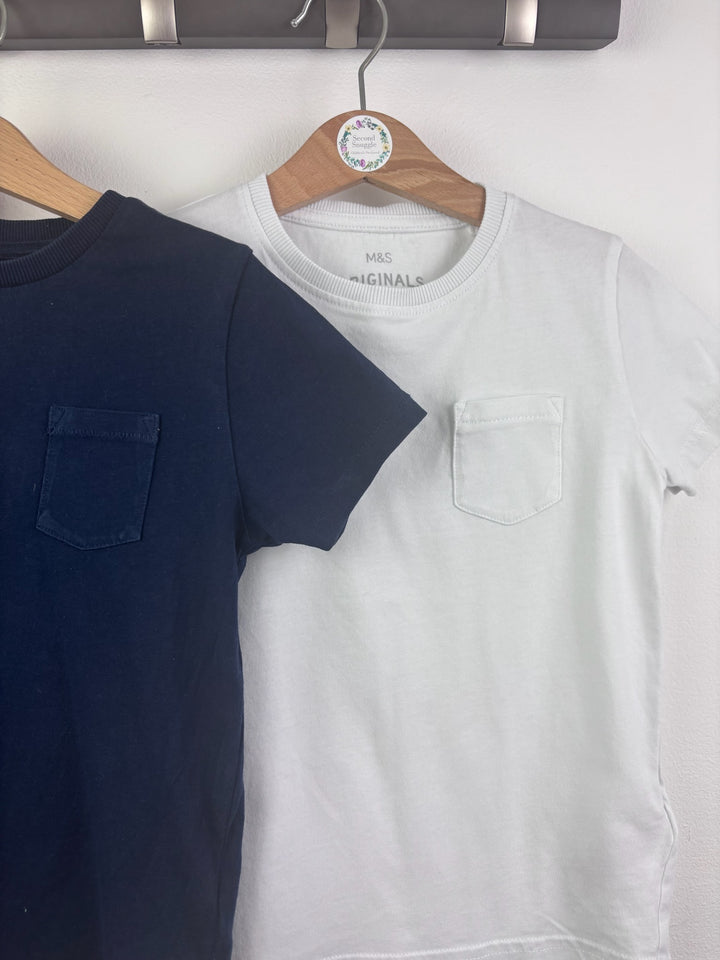 M&S Navy White 2 Pack T-Shirts 4-5 Years-Tops-Second Snuggle Preloved