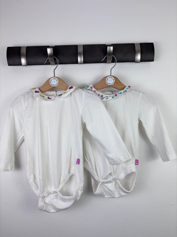 JoJo Maman Bébé White Floral Collar Long Sleeve Bodysuits 6–12 Months-Vests-Second Snuggle Preloved