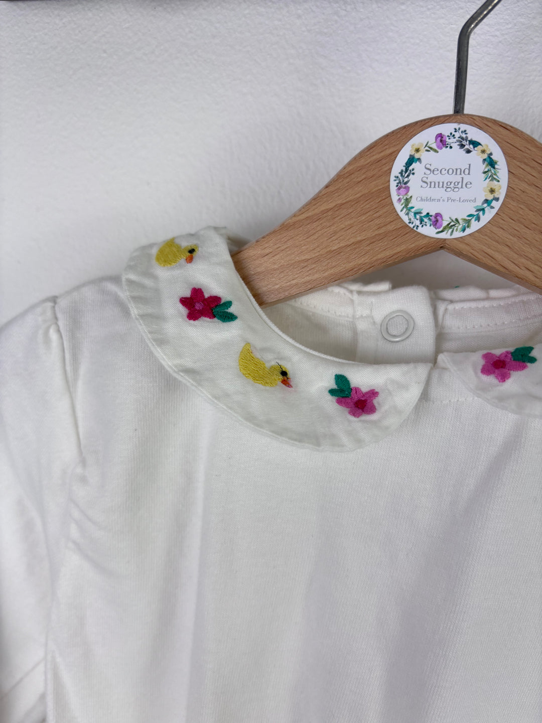 JoJo Maman Bébé White Floral Collar Long Sleeve Bodysuits 6–12 Months-Vests-Second Snuggle Preloved