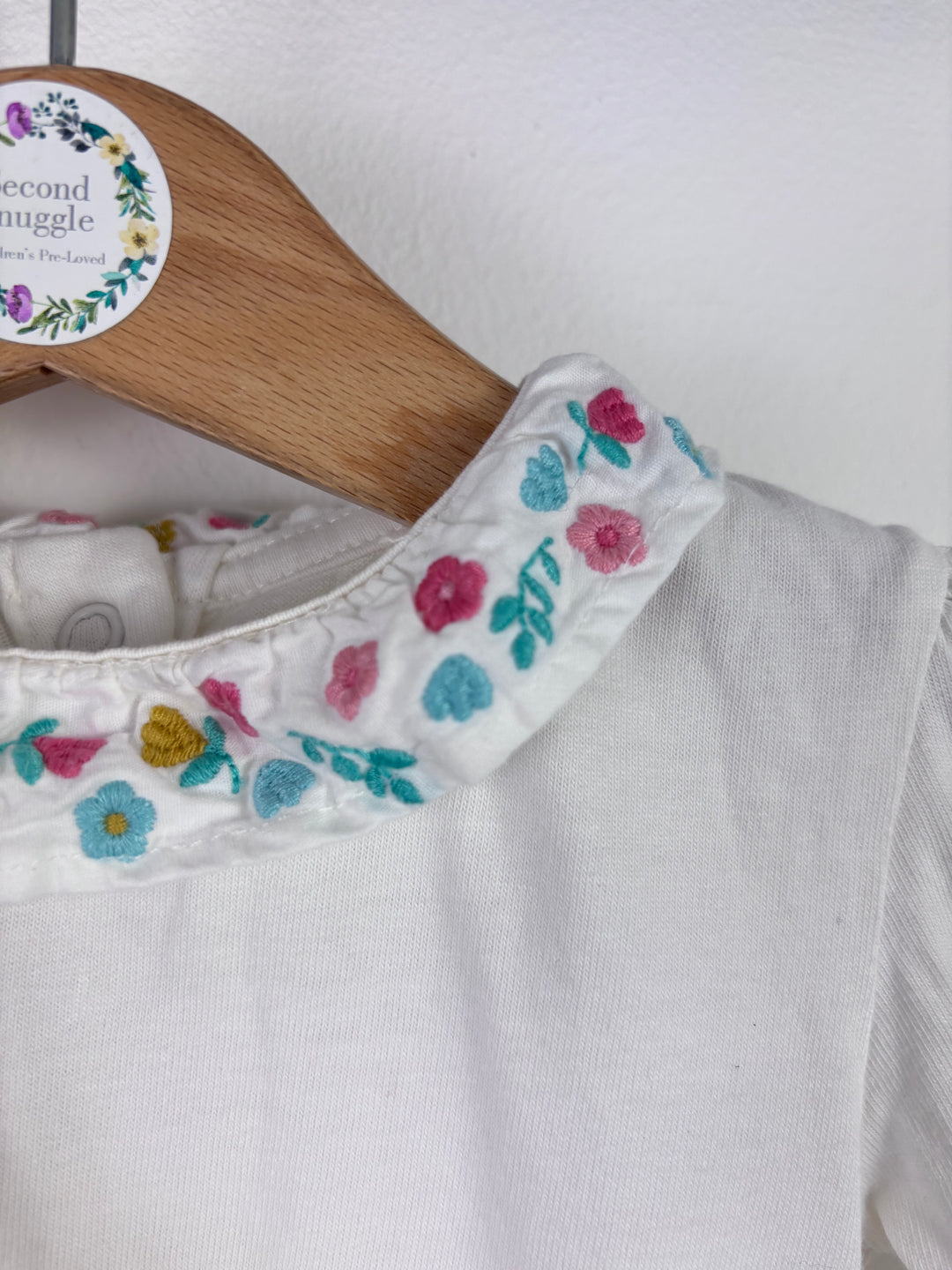 JoJo Maman Bébé White Floral Collar Long Sleeve Bodysuits 6–12 Months-Vests-Second Snuggle Preloved