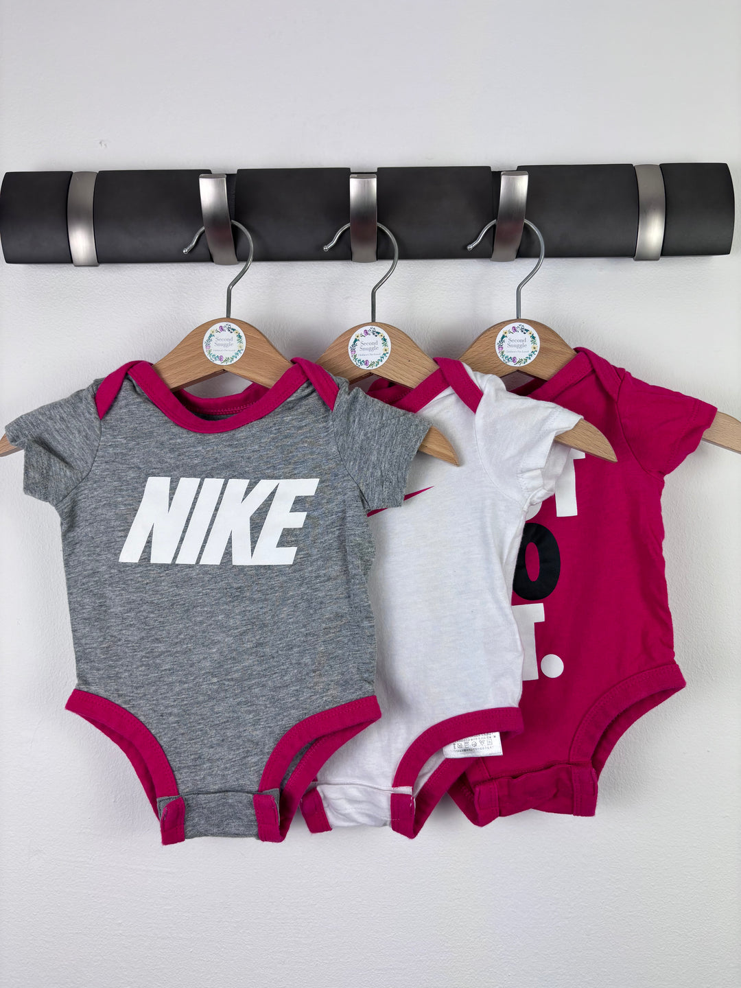 Nike Baby Short Sleeve Bodysuit Set Grey White Pink 3 Months-Vests-Second Snuggle Preloved