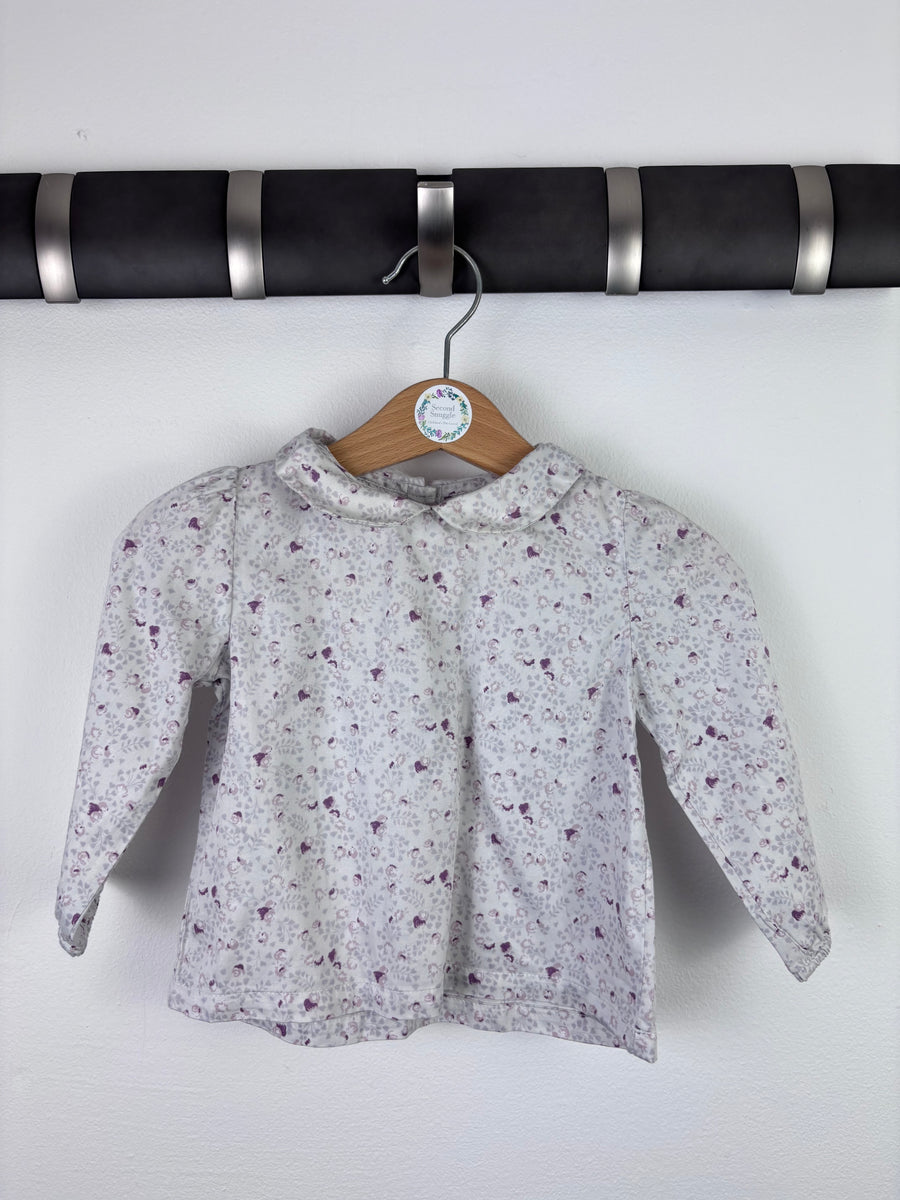 The Little White Company Floral Long Sleeve Top with Collar 6–9 Months-Tops-Second Snuggle Preloved