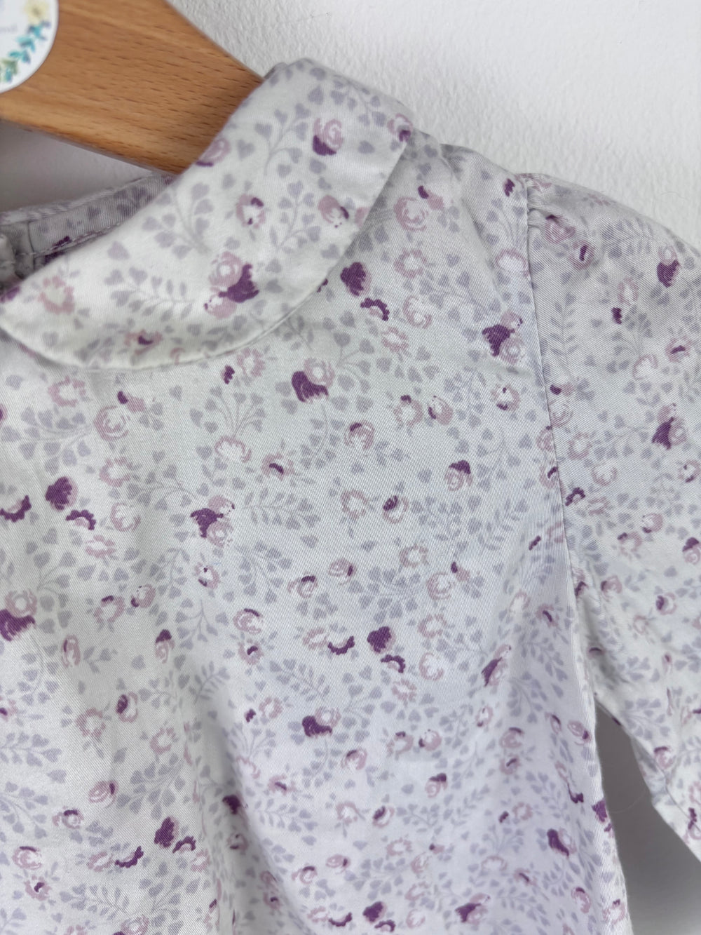 The Little White Company Floral Long Sleeve Top with Collar 6–9 Months-Tops-Second Snuggle Preloved