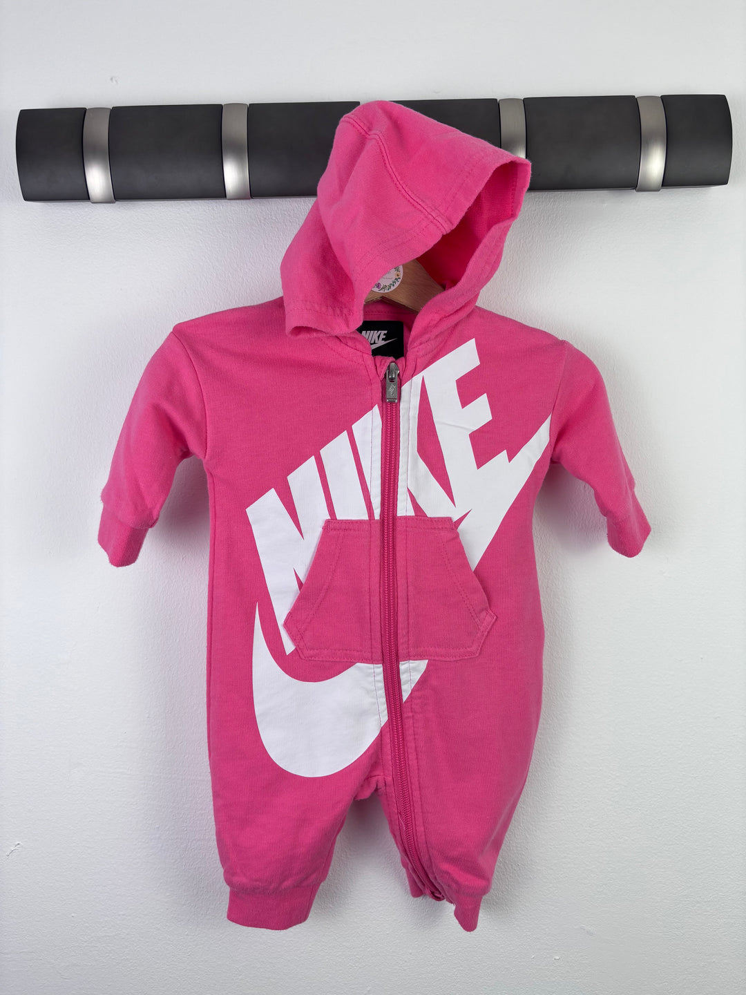 Nike Pink Zip Up Hooded Logo Romper 0–3 Months-Rompers-Second Snuggle Preloved