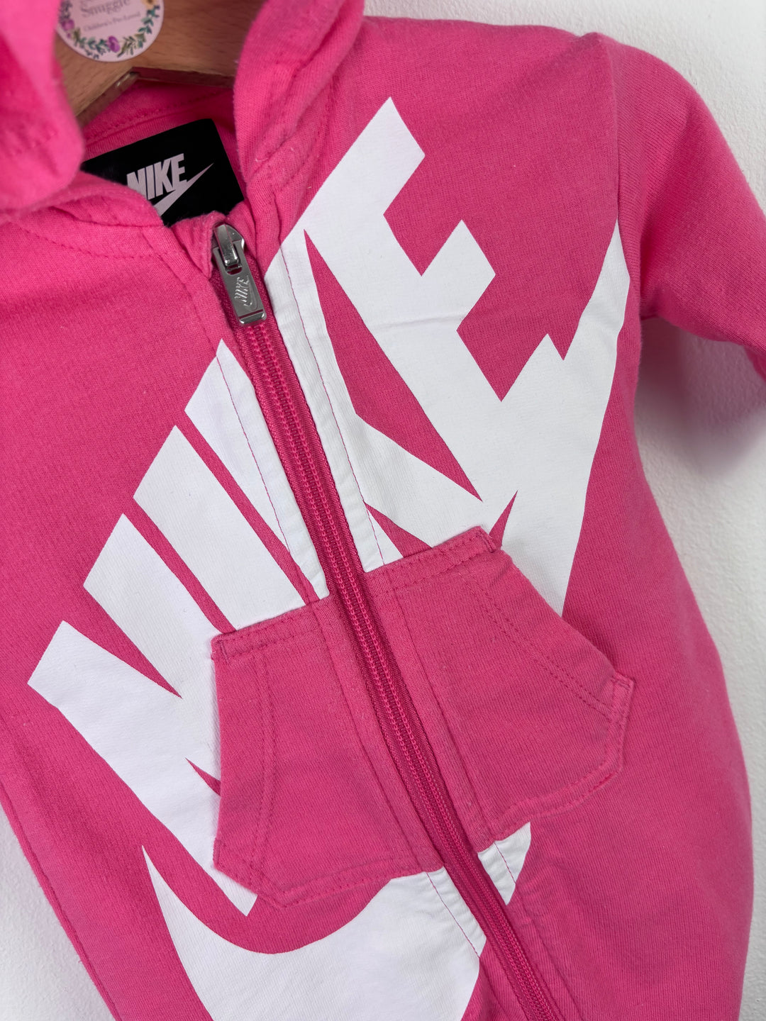 Nike Pink Zip Up Hooded Logo Romper 0–3 Months-Rompers-Second Snuggle Preloved