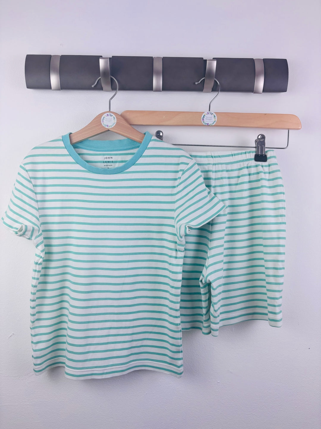 John Lewis Aqua Stripe Short Pyjamas 6 Years-Night Wear-Second Snuggle Preloved