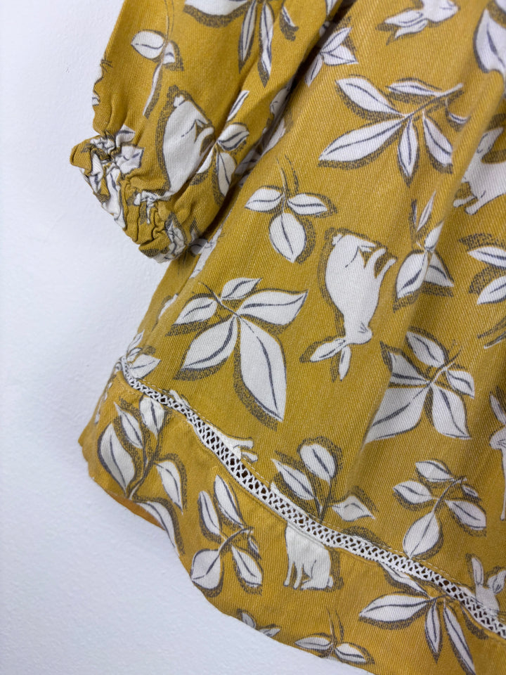 Artisan Mustard Woodland Print Lace Yoke Dress 6–9 Months-Dresses-Second Snuggle Preloved